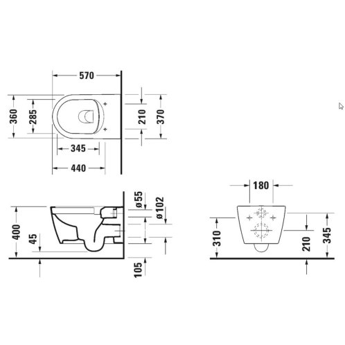 Duravit ME by Starck - Závesné WC, Rimless, DuraShield, matná biela 252909AC00
