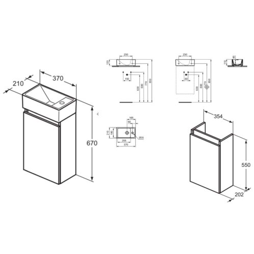 Ideal Standard Eurovit+ - Skrinka s umývadielkom, 55x35x20 cm, 1 dvierka, tmavo sivá/hodvábna čierna R0578TI