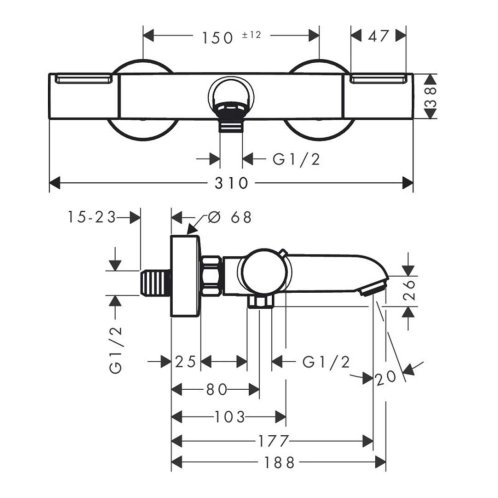 Hansgrohe Ecostat Element - Termostatická vaňová batéria, matná čierna 13347670
