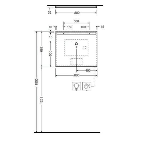 Kludi Luma - Zrkadlo s LED osvetlením a vyhrievaním, 80x68 cm, dotykový senzor 17SP0600