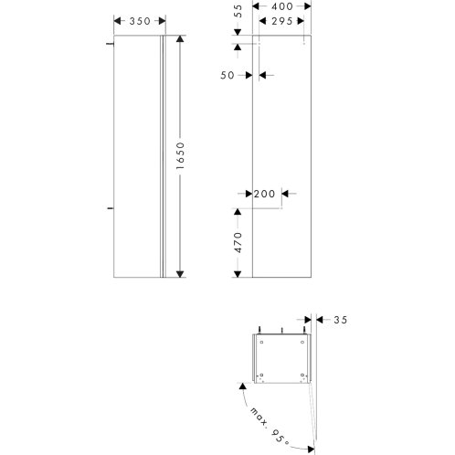 Hansgrohe Xilesa E - Vysoká skrinka, 40x165x35 cm, 1 dvierka, pánty vpravo, matná sivá 54288760