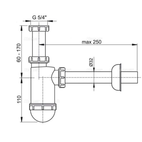 Alca - Sifón umývadlový,  priemer 32 mm s prevlečnou maticou A430