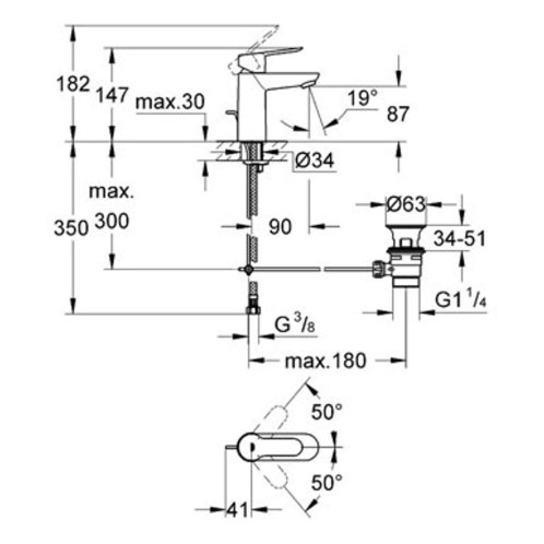 Grohe BauEdge - Umývadlová batéria s výpustom, chróm 23328000