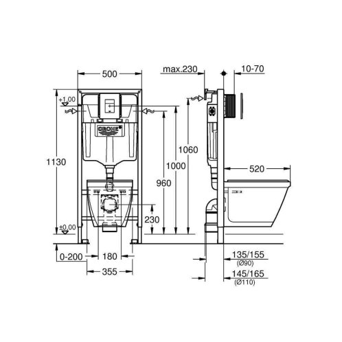 Grohe Solido - Set predstenovej inštalácie, klozetu Serel a dosky softclose, tlačidlo Skate Cosmopolitan, chróm 38528SET-KH