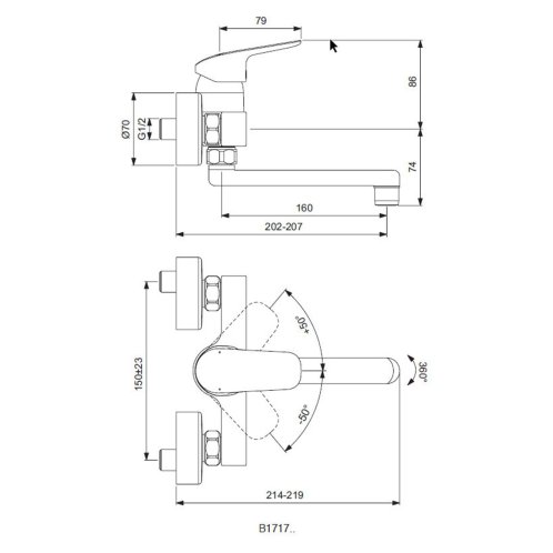 Ideal Standard CeraFlex - Drezová batéria, s otočným vývodom 160 mm, chróm B1717AA
