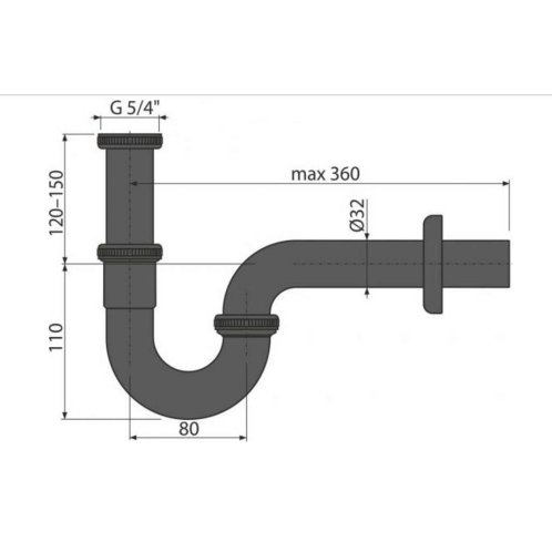Alca - Sifón umývadlový U DN32, čierna/mat A4320BLACK