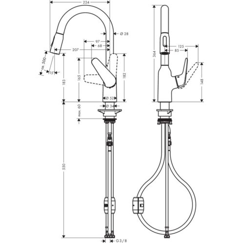 Hansgrohe Focus M42 - Drezová batéria M429-H180 s výsuvnou spŕškou, chróm 71801000