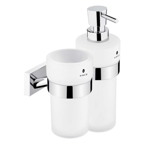Nimco Keira - Dávkovač mydla a pohárik s držiakom, matné sklo/chróm KE 2205831W-T-26