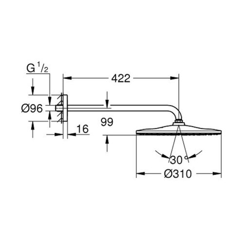 Grohe Rainshower - Hlavová sprcha 310 Mono 9,5 l/min, 1 prúd, sprchové rameno 42 cm, chróm 26558000