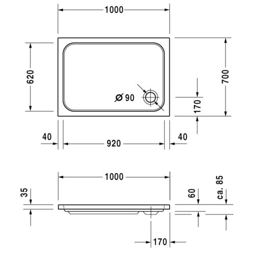 Duravit D-Code - Sprchová vanička 100x70 cm, alpská biela 720093000000000