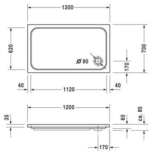 Duravit D-Code - Sprchová vanička 120x70 cm, Antislip, alpská biela 720094000000001
