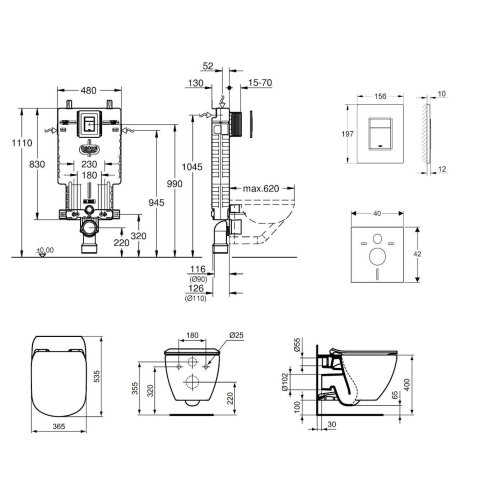 Grohe Uniset - Súprava predstenovej inštalácie, klozetu a dosky Ideal Standard, tlačidla Skate Cosmopolitan, Aquablade, SoftClose, chróm 38643SET-KU