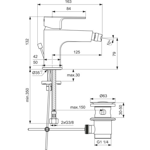 Ideal Standard Cerafine D - Bidetová batéria s výpustom, chróm BC691AA