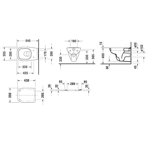 Duravit D-Code - Závesné WC s klasickou doskou, biela 45351900A1