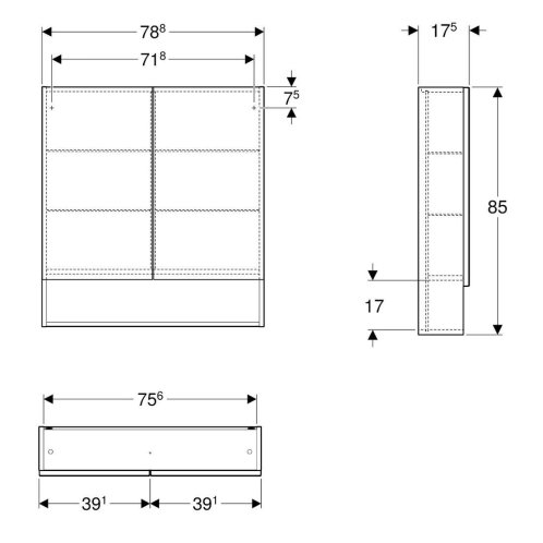 Geberit Selnova Square - Zrkadlová skrinka 85x79x18 cm, 2 dvierka, lesklá biela 501.268.00.1