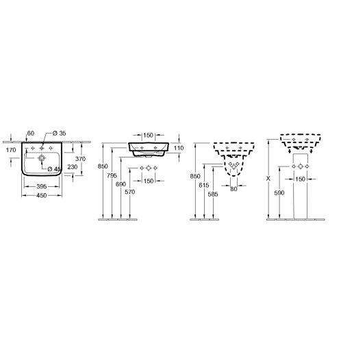 Villeroy & Boch O.novo - Umývadielko 45x37 cm, s prepadom, otvor na batériu, CeramicPlus, alpská biela 434445R1