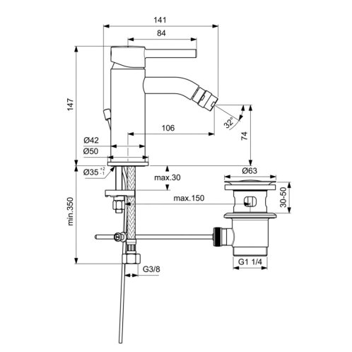 Ideal Standard CeraLine - Bidetová batéria s výpustom, chróm BC197AA