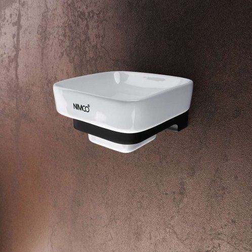 Nimco Maya - Mydlovnička s držiakom, biela keramika/čierny mat MAC 29059K-90