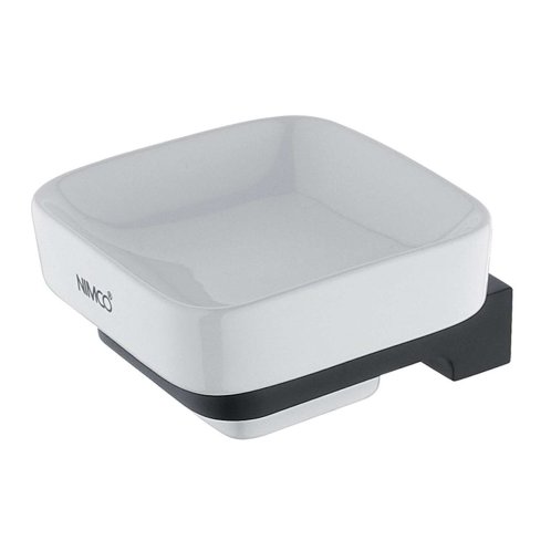 Nimco Maya - Mydlovnička s držiakom, biela keramika/čierny mat MAC 29059K-90