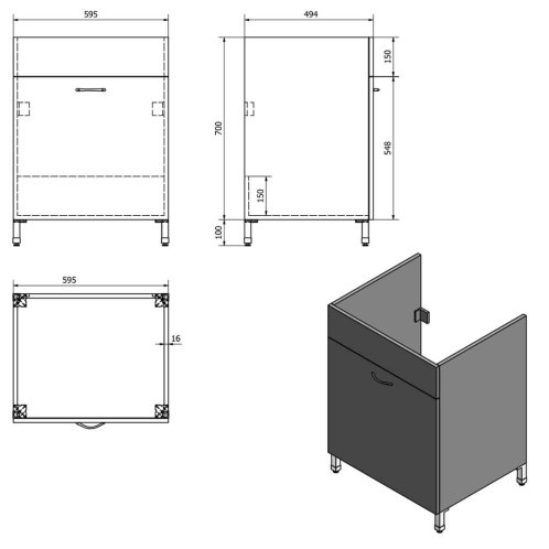 Aqualine Keramia Fresh - Skrinka pod výlevku, 60x70x49 cm, biela 57035