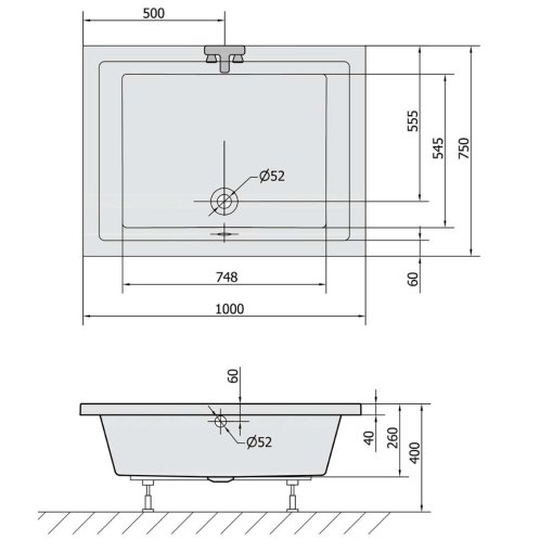 Polysan Deep - Hlboká sprchová vanička s konštrukciou, 100x75x26 cm, biela 72880