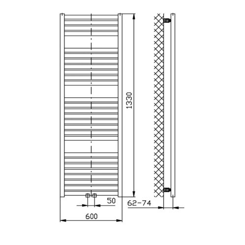 Aqualine - Vykurovacie teleso Tondi, 60x133 cm, stredové pripojenie, biela DT480T