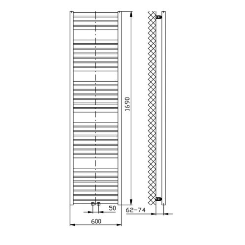 Aqualine - Vykurovacie teleso Tondi, 60x169 cm, stredové pripojenie, biela DT490T