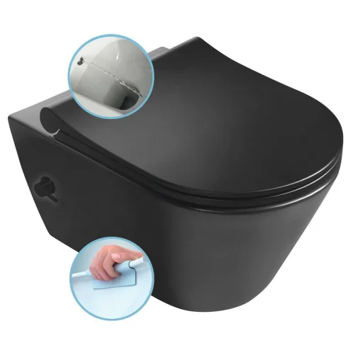 Sapho Avva - Závesné WC s bidetovou spŕškou, Rimless, matná čierna 100315-110