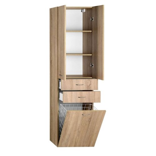 Aqualine Keramia Fresh - Vysoká skrinka ZOJA s košom, 50x184x29 cm, dub platin 51295