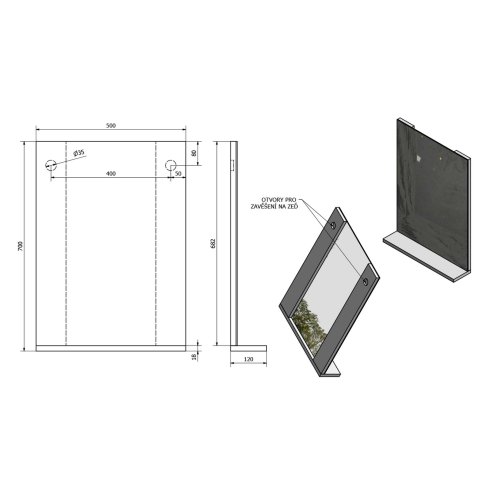 Aqualine Beta - Zrkadlo, 50x70x12 cm, s poličkou, biela 57396