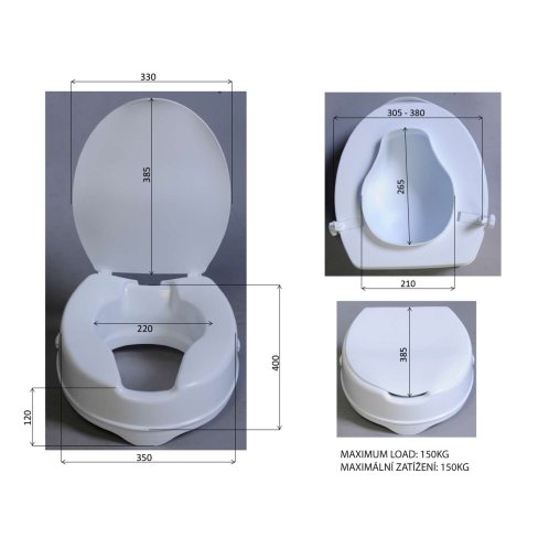 Sapho Ridder Sedadlá - WC doska zvýšená 100 mm, bez držadiel, biela A0071001
