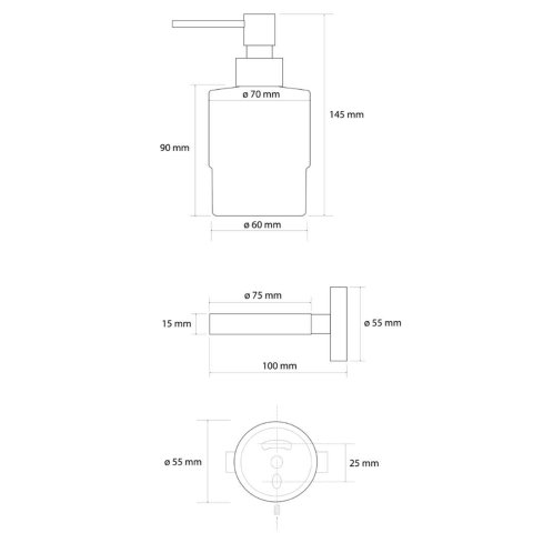 Sapho X-Round - Dávkovač mydla s držiakom, matné sklo/zlatá XR103GB