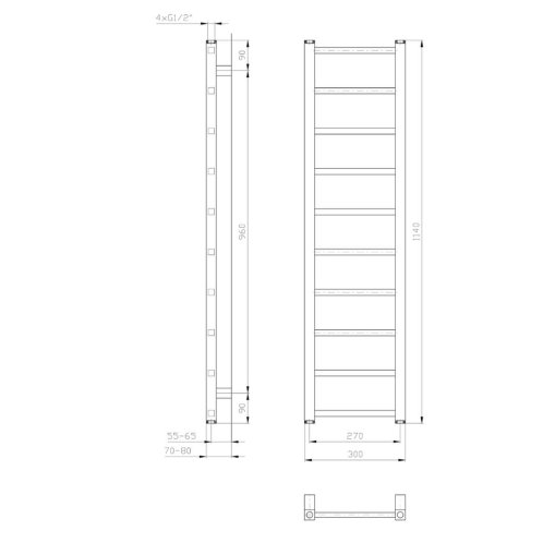 Sapho Metro Light - Vykurovacie teleso 30x114 cm, 211 W, biela IR444T
