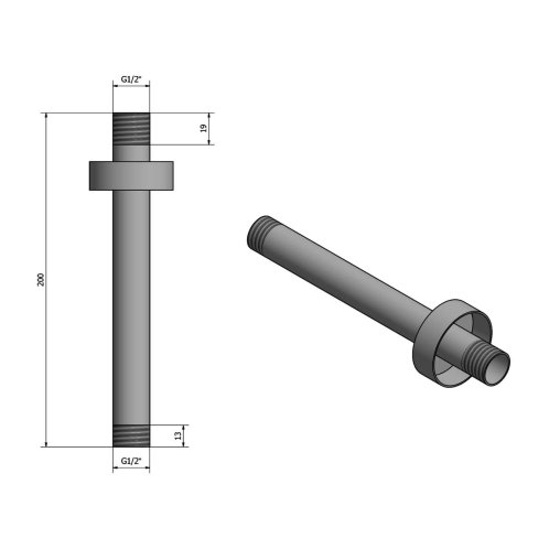 Sapho - Sprchové rameno stropné, 20 cm, matná čierna 1205-05B