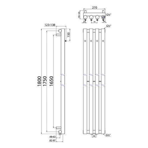 Sapho - Vykurovacie teleso Pilon, 27x180 cm, 400 W, chróm IZ120T