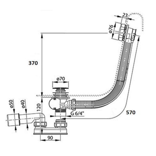 Ravak - Vaňová odtoková a prepadová súprava, dĺžka 570 mm, bowden, matná čierna X01745