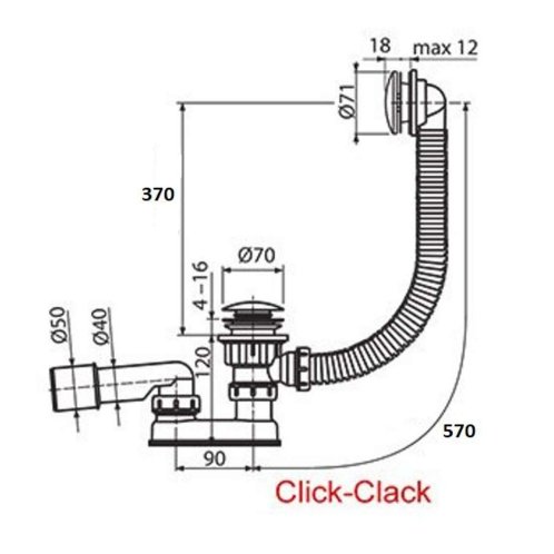 Ravak - Vaňová odtoková a prepadová súprava, dĺžka 570 mm, ClickClack, matná čierna X01746