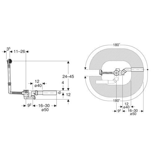 Geberit - Vaňová odtoková a prepadová súprava, dĺžka 260 mm, chróm 150.501.00.6