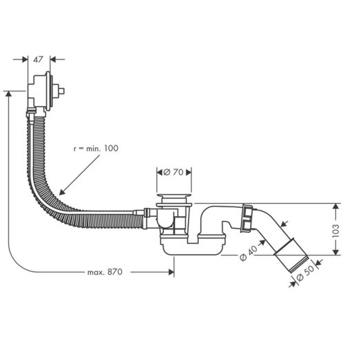 Hansgrohe Flexaplus - Odtoková a prepadová súprava na špeciálne vane 58141180