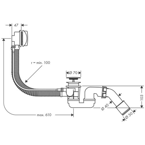 Hansgrohe Flexaplus - Odtoková a prepadová súprava na normálne vane, chróm 58143000