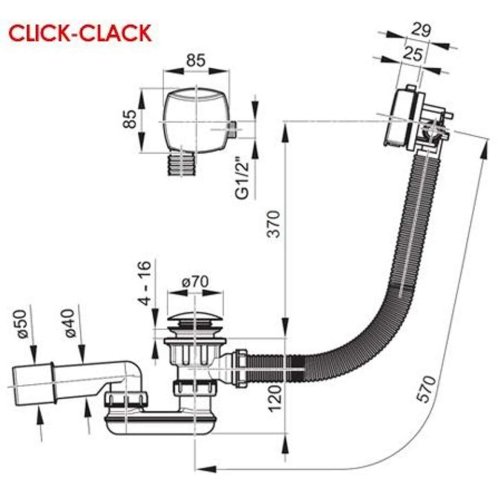 Ravak - Vaňová odtoková a prepadová súprava s napúšťaním, ClickClack, dĺžka 570 mm, chróm X01440