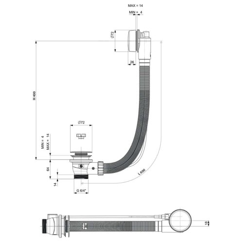 Polysan - Vaňová odtoková a prepadová súprava, dĺžka 60 cm, biela 71850.1