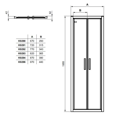 Ideal Standard Connect 2 - Sprchové dvere 90 cm, čierna/číre sklo K9294V3