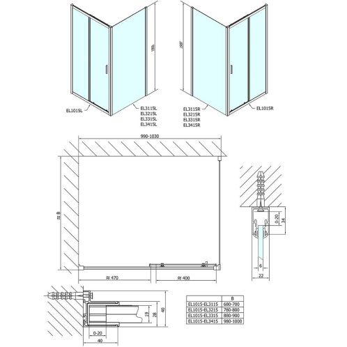 Polysan Easy Line - Sprchové dvere 100 cm, leštený hliník/číre sklo EL1015