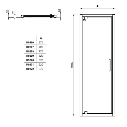 Ideal Standard Connect 2 - Pivotové sprchové dvere 70 cm, silver bright/číre sklo K9266EO