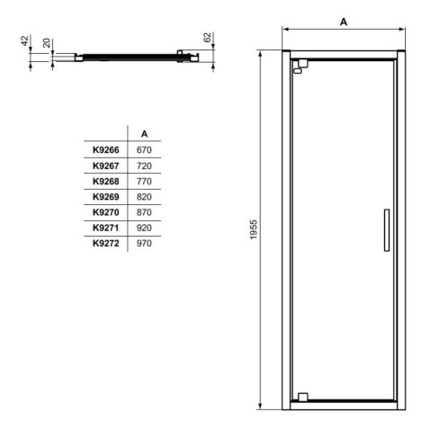 Ideal Standard Connect 2 - Pivotové sprchové dvere 90 cm, silver bright/číre sklo K9270EO