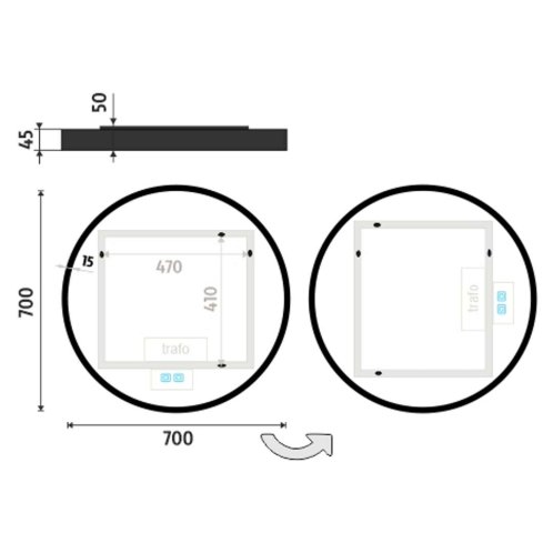 Nimco - Zrkadlo s LED s osvetlením, priemer 70 cm, dotykový senzor, čierna ZPC 31001RVX-90