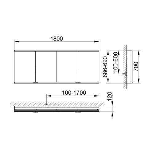 Keuco Royal Modular 2.0 - Zrkadlová skrinka s LED osvetlením, 180x70x12 cm, hliník 800411180000400