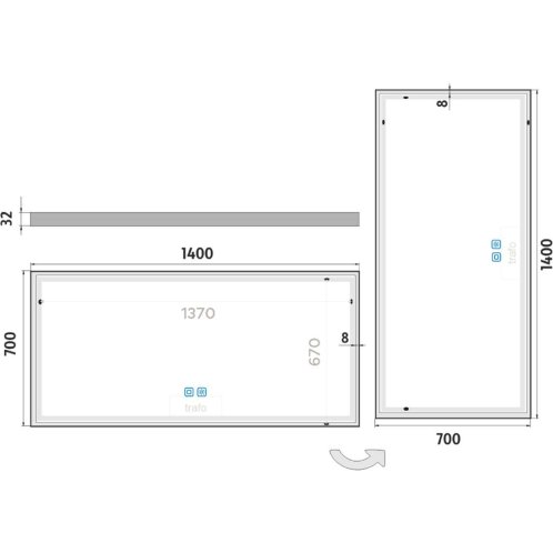 Nimco - Zrkadlo s LED osvetlením, 140x70 cm, dotykový senzor, matná čierna ZPC 13008VX-90