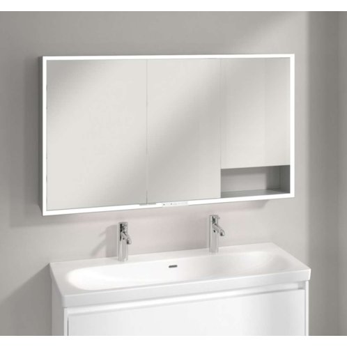 Villeroy & Boch My View+ - Zrkadlová skrinka s LED osvetlením 130x75x17 cm, 3 dvierka, sivá A4811300